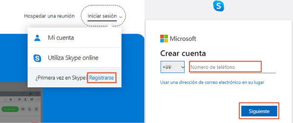Como crear una cuenta en Skype a través de la versión web paso 1 y2