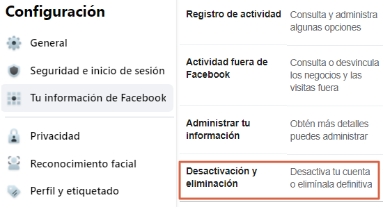 Desactivar la cuenta de Facebook. Paso 4