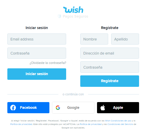Es posible entrar sin registrarse en Wish