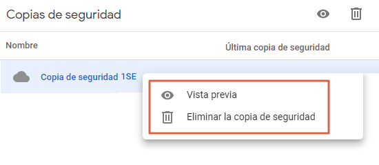 Procedimiento a ejecutar sobre como abrir y descargar una copia de seguridad de Google Drive. Paso 4