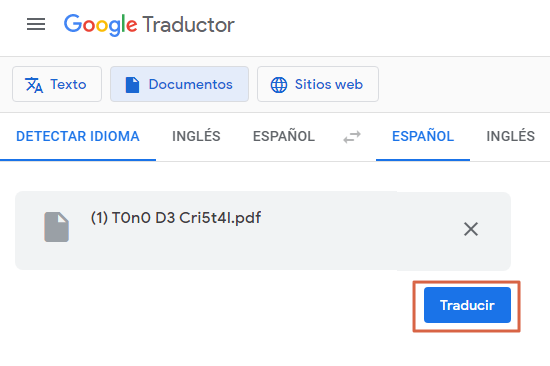 Traducir PDF de inglés al español u otros idiomas sin perder el formato con Google Traductor. Paso 4