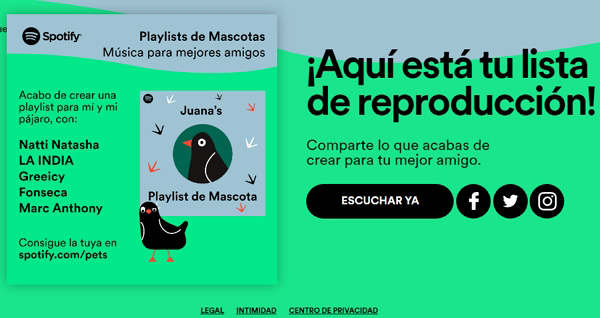 Servicios complementarios de Spotify.Spotify for Pets